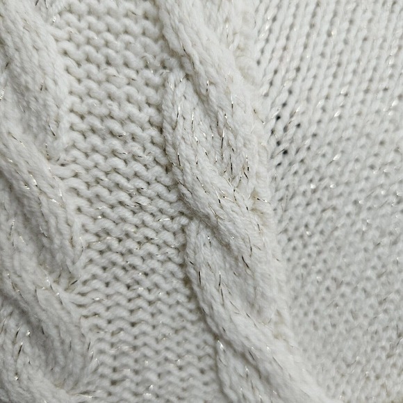 Vintage Ralph Lauren Chaps Womens Cable Knit Sweater Vneck Ivory w Sparkle Large - Picture 6 of 6